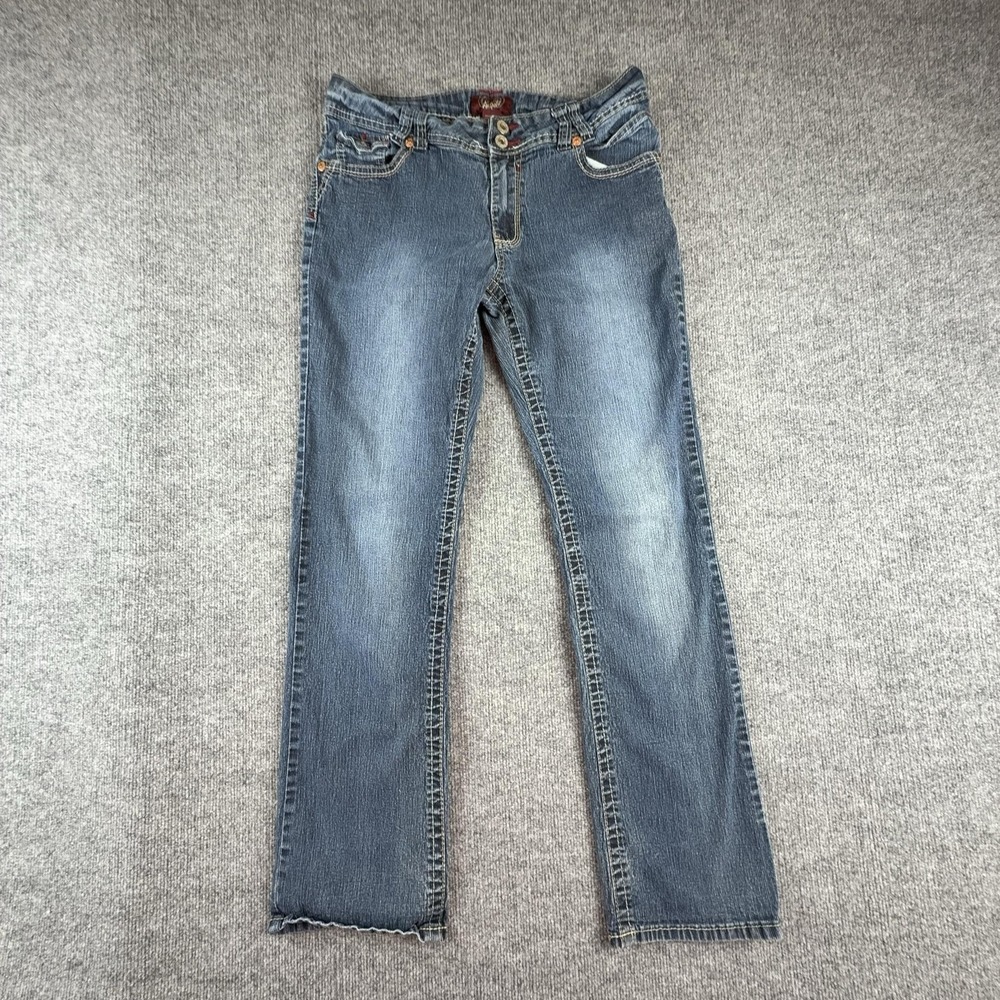 Angels Jeans Womens 12 Medium Wash Blue Mid Rise Straight Embroidered Pockets
